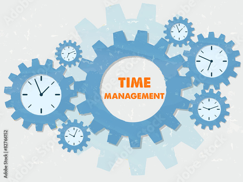 time management with clocks in grunge flat design gears