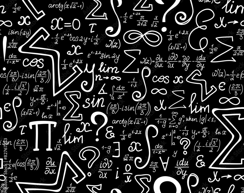 Vector math seamless texture with mathematical signs, symbols