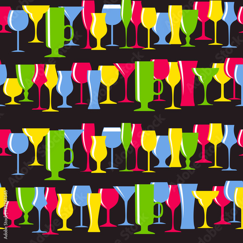 Alcoholic Glass Silhouette Seamless Pattern Background Vector Il