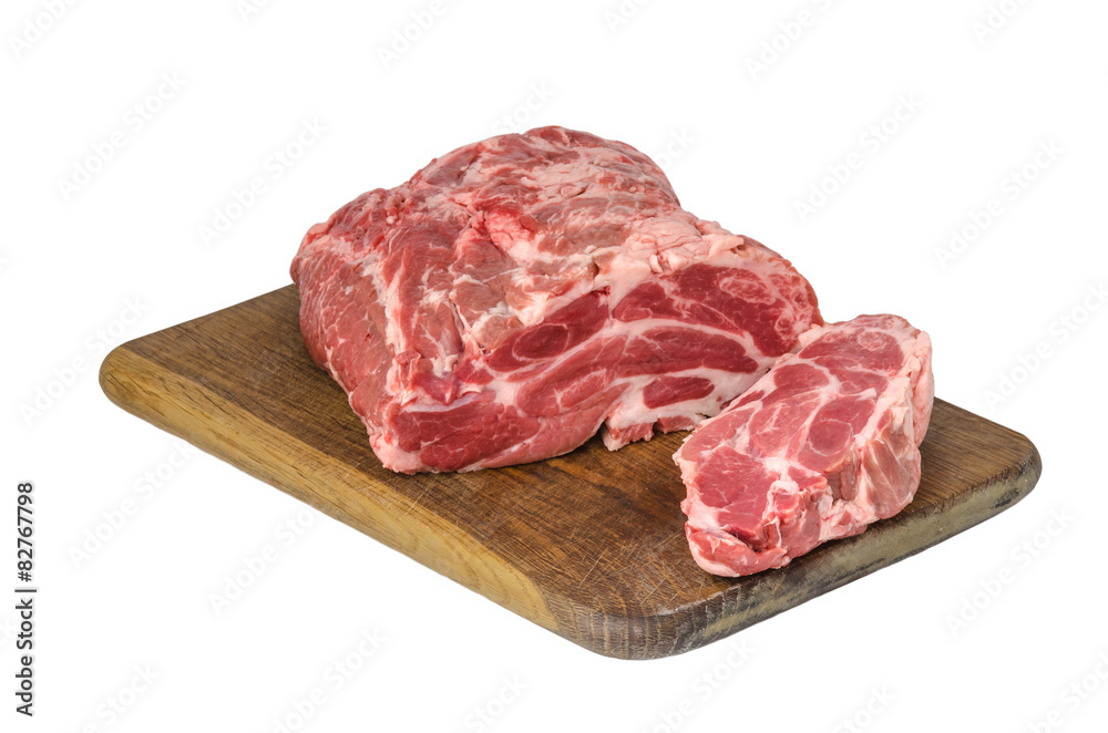 Raw meat on cutting board isolated on white