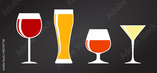 Set of Black Alcoholic Glass Silhouette Vector Illustration