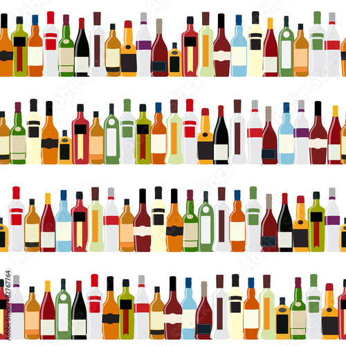 Vector Illustration of Silhouette Alcohol Bottle Seamless Patter
