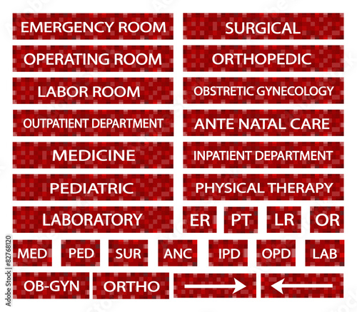 Set of Hospital Sign and Medical Abbreviations 
