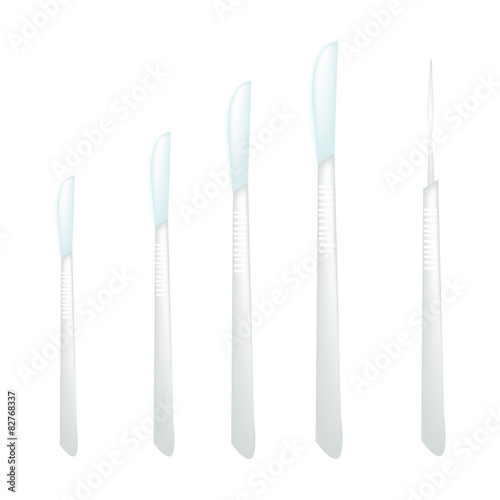 Collection of Surgeon Scalpels on White Background