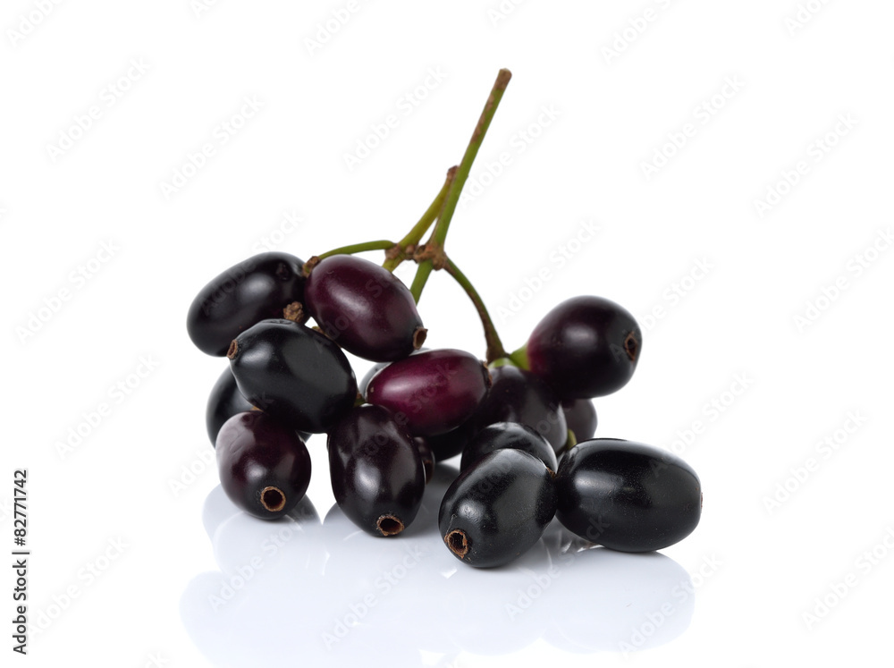 Jambolan plum or Java plum with stem on white background Jambolan plum or Java plum with stem on white background