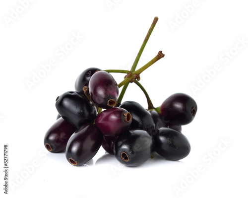 Jambolan plum or Java plum with stem on white background