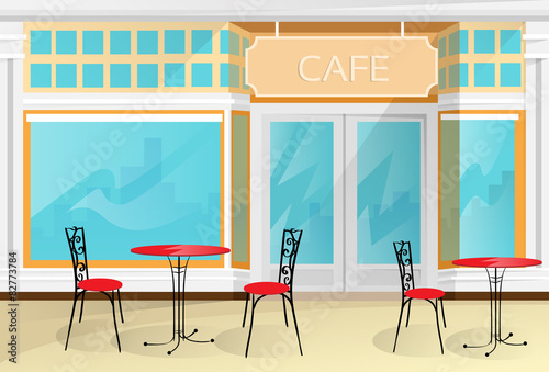 Cafe Street Coffee Shop Chairs Table Vector