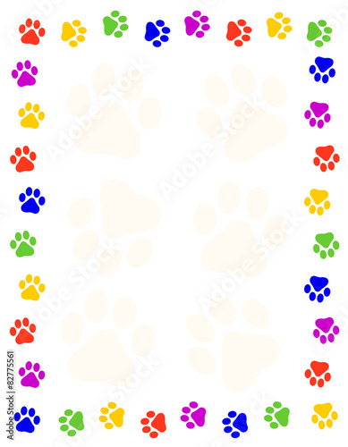 Paw prints frame / border on white background