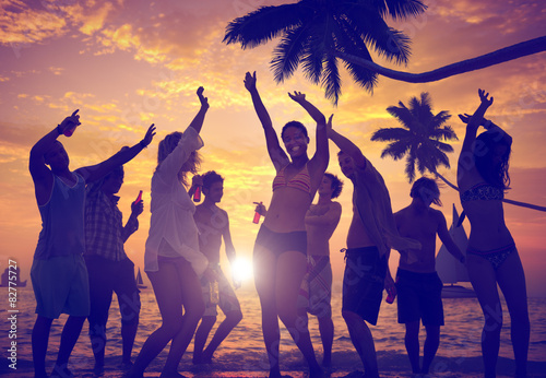 Sticker People Celebration Beach Party Summer Holiday Vacation Concept