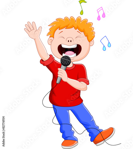 Cartoon singing happily while holding the mic