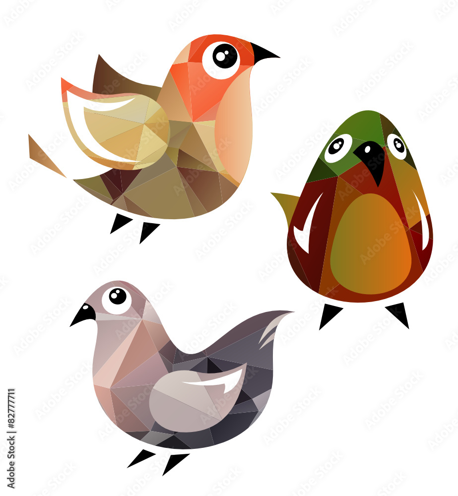 Fototapeta premium Three polygonal birds isolated on a white background.