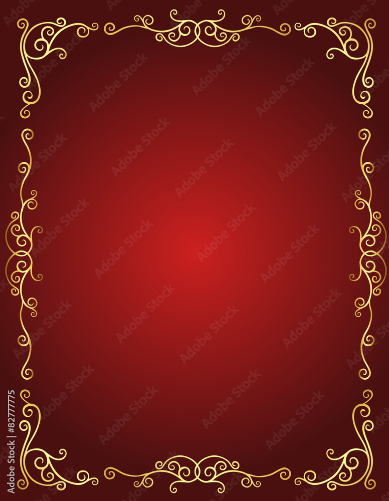 Wedding invitation border in red and gold