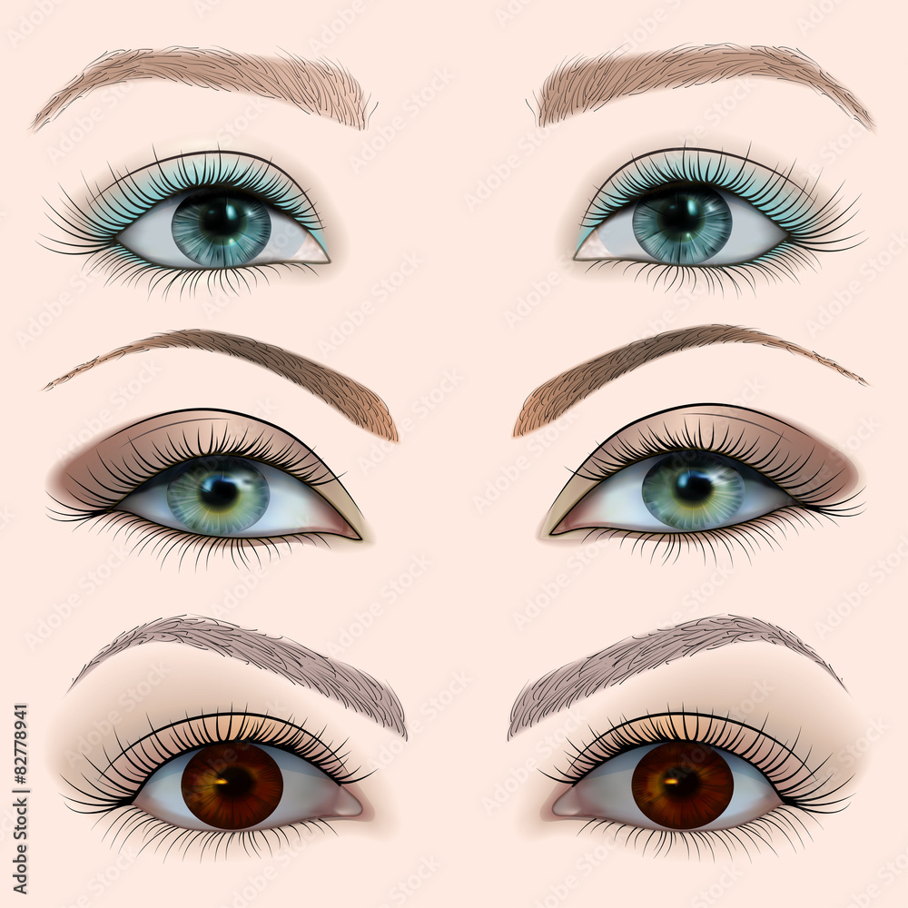 set of a female eye with makeup