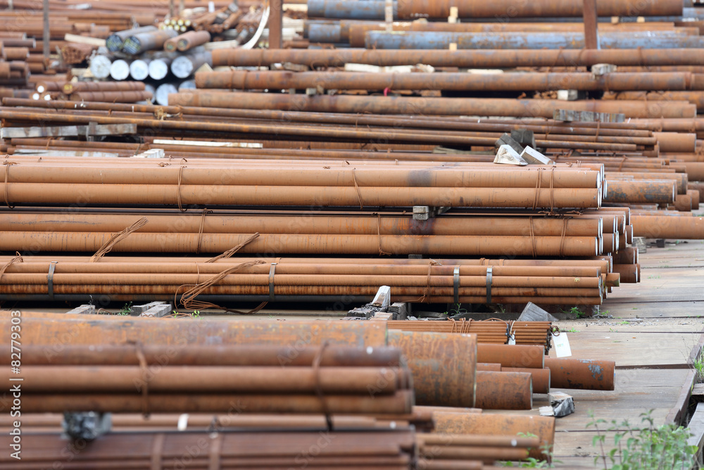 rolled steel stored in the open stock