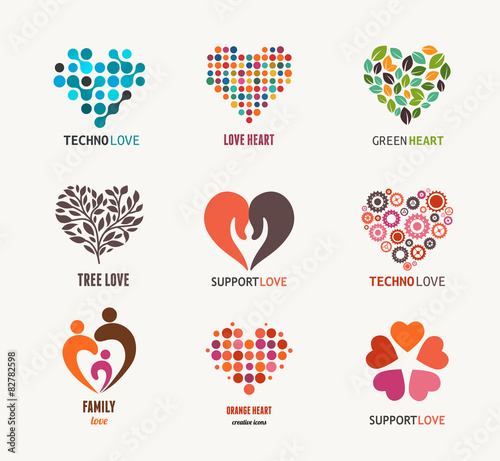 Collection of vector heart icons and symbols