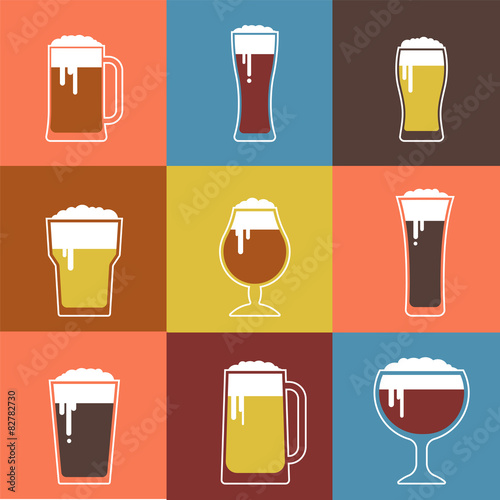 Collection of flat vector Beer glasses 