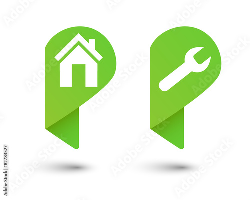 House and home repair pin icon set