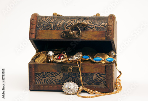 coins and jewels in the chest
