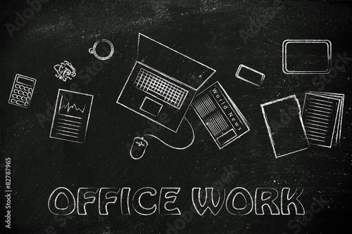 business office objects desk illustration, organization and prod