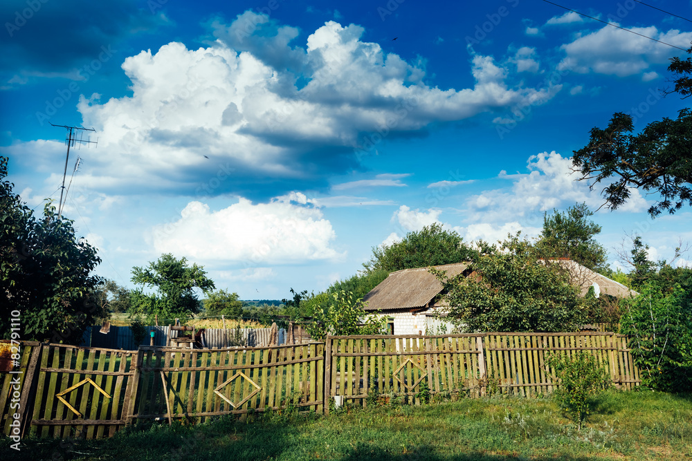 summer country landscape fence barn