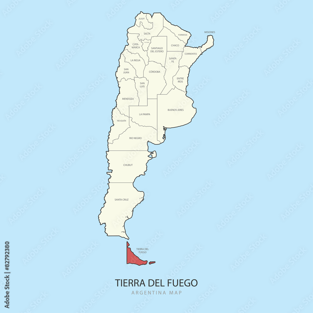 Tierra del Fuego Argentina Map Region Province Vector Stock Vector