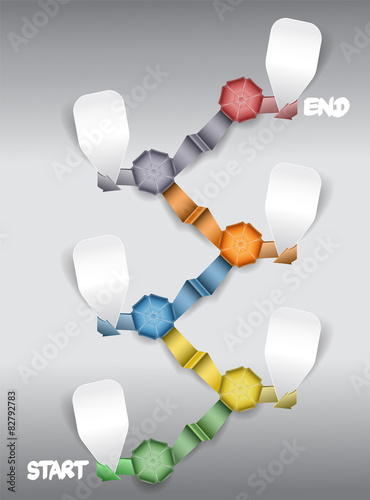 Infographics template with paper banners, buttons and wavy bands