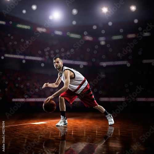 red Basketball player in action