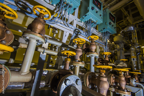 Ships valves, main engine - engineering interior 