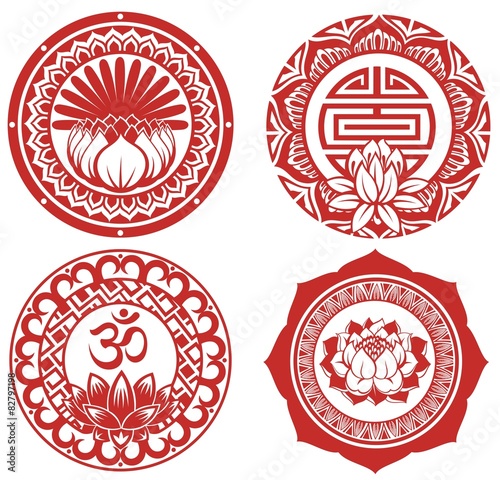 Set of Oriental background with lotus