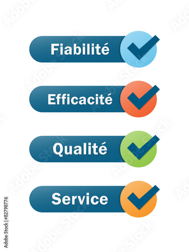 Icônes "FIABILITÉ EFFICACITÉ QUALITÉ SERVICE" avec coche