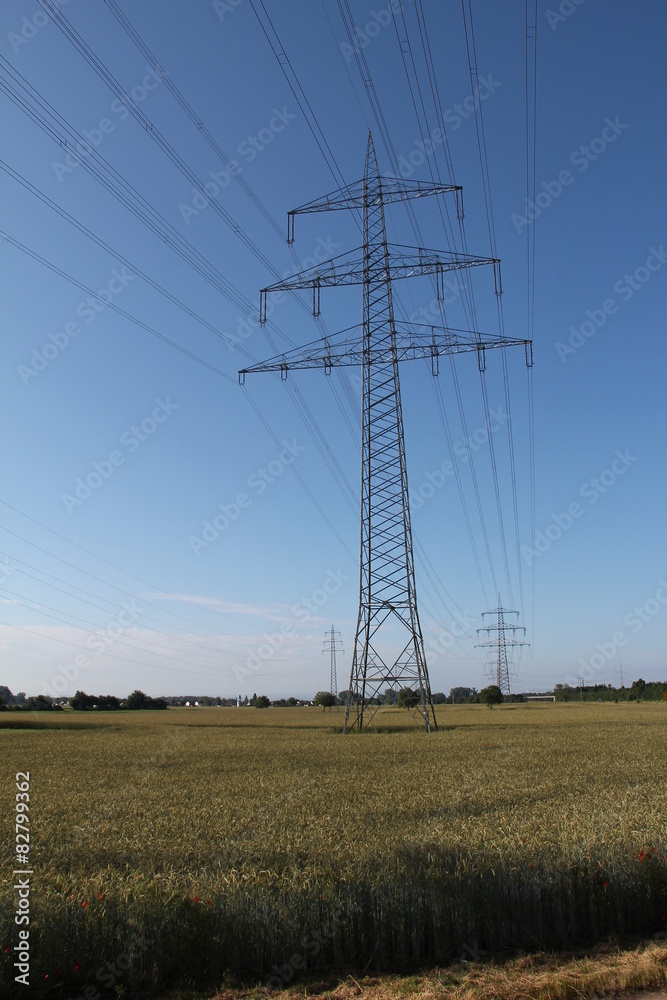 Strommasten / Sommerlandschaft mit Strommasten