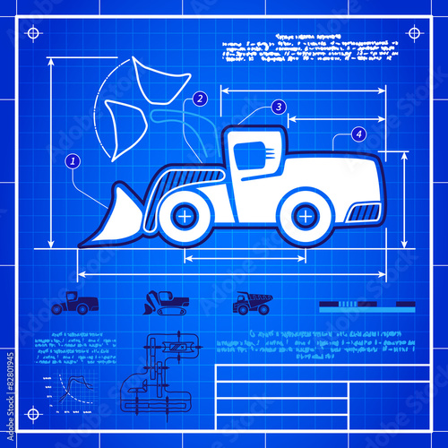 Front wheel loader icon like blueprint drawing