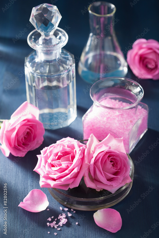 aromatherapy set with rose flowers salt and flasks aromatherapy set with rose flowers salt and flasks