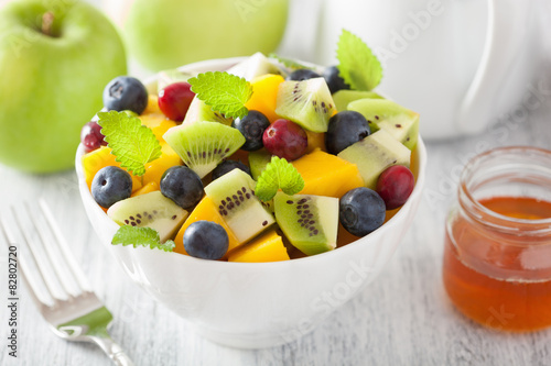 fruit salad with mango kiwi blueberry for breakfast