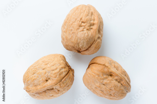 Isolated walnuts on white close up