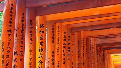 Photography red torii shrine at Fushimi Inari temple, Kyoto Japan