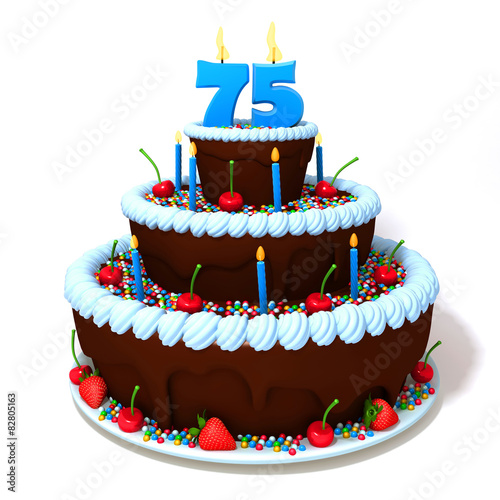 Birthday cake with number seventy five