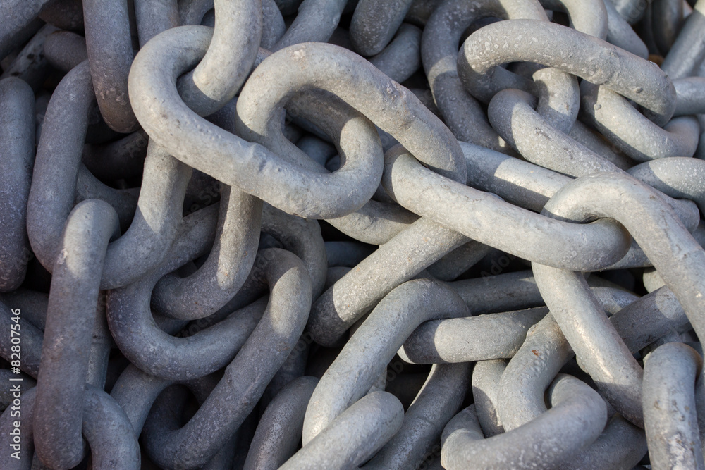 Chain with big shackles in a port Chain with big shackles in a port