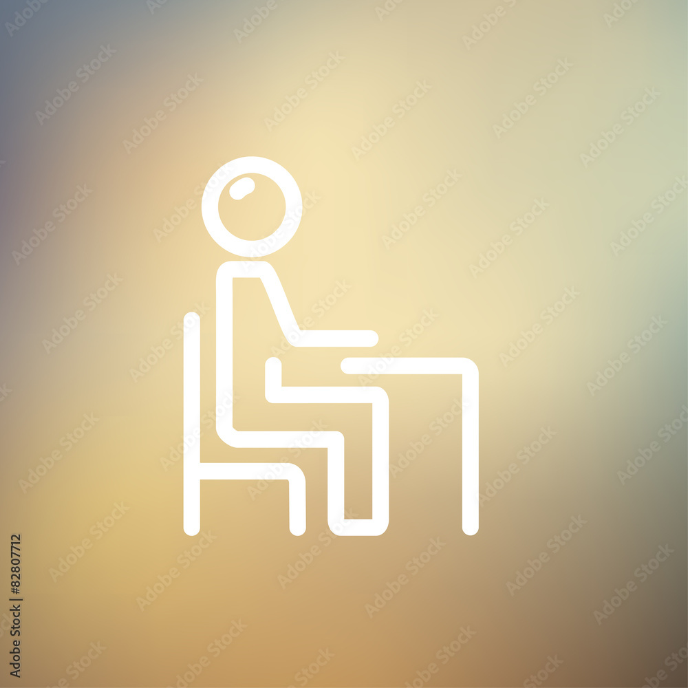 Student sitting on a chair in front of his table thin line icon Student sitting on a chair in front of his table thin line icon