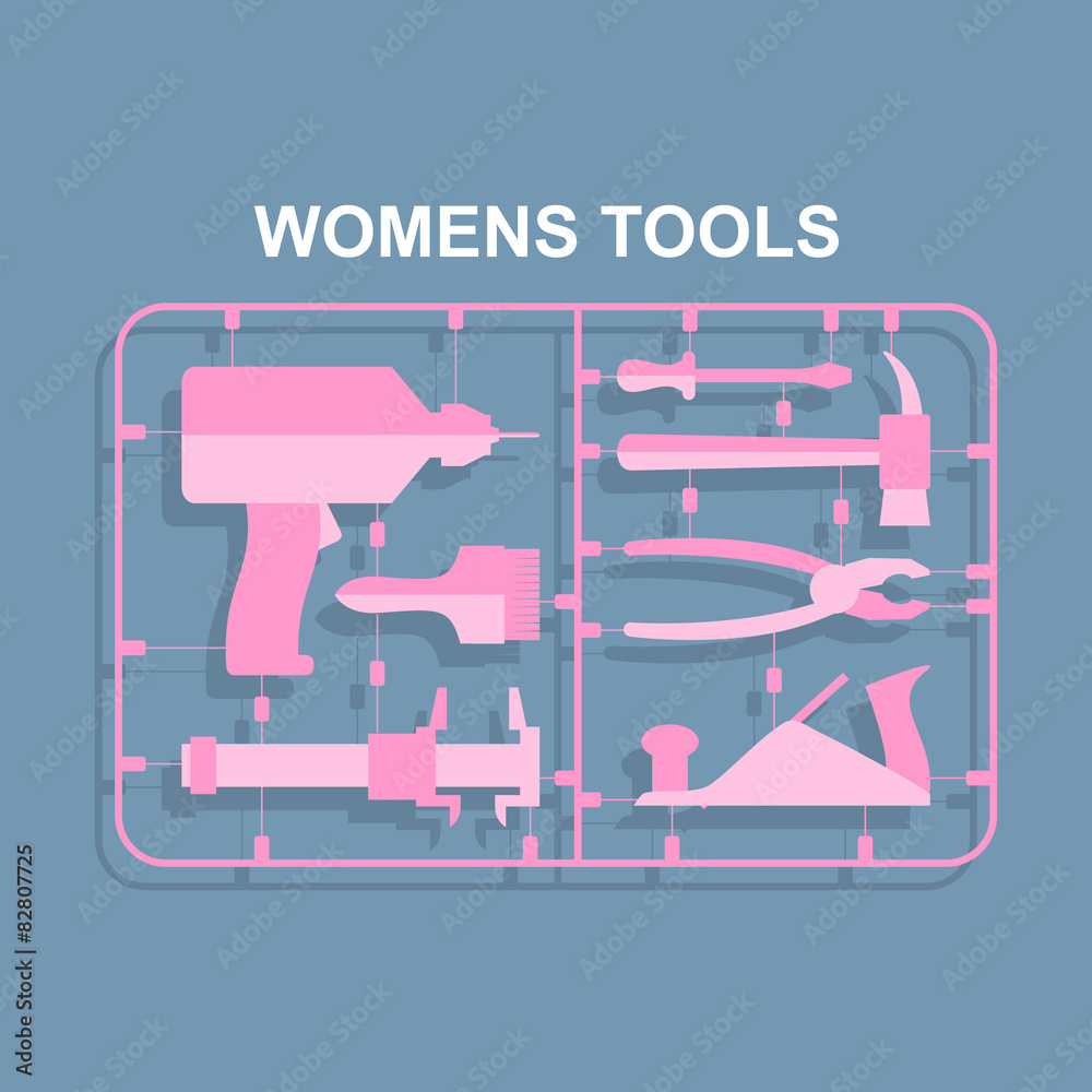 Pink tools. Set for women. plastic model kits for blondes. Vecto Pink tools. Set for women. plastic model kits for blondes. Vecto