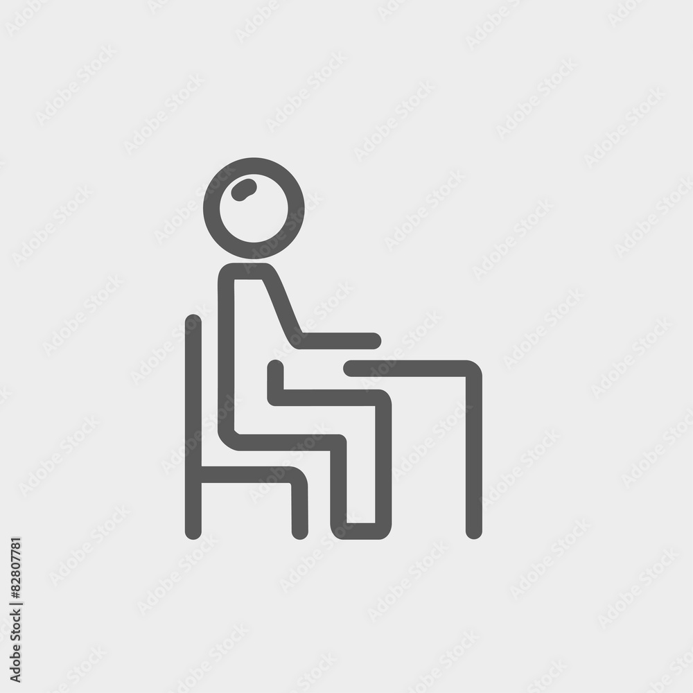 Student sitting on a chair in front of his table thin line icon Student sitting on a chair in front of his table thin line icon