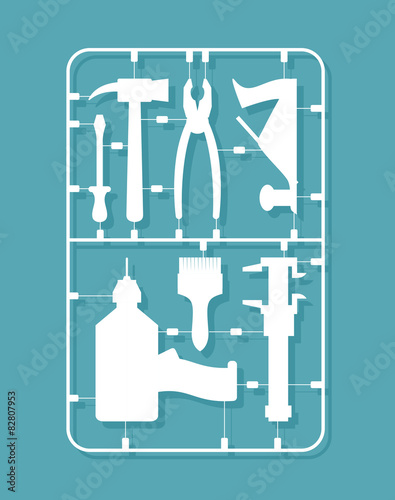 plastic model kits Construction tools. Set for men