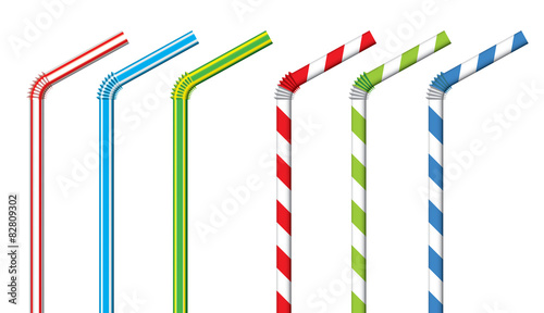 Colorful drinking straws, vector set