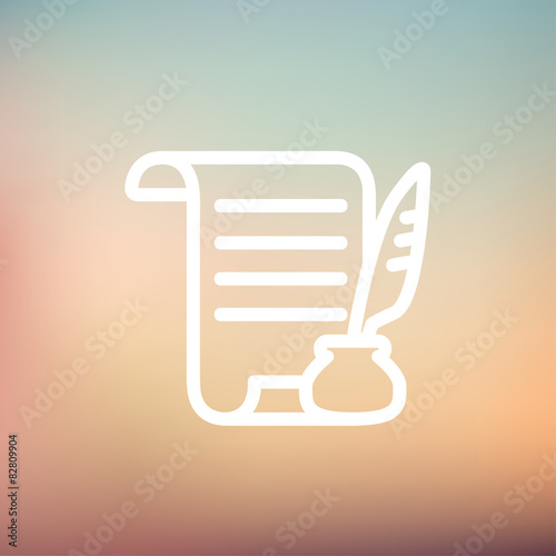 Paper scroll with feather pen thin line icon