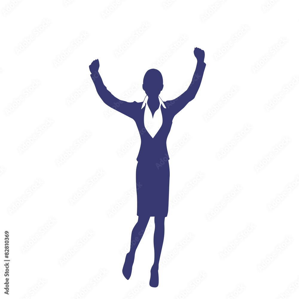 Business Woman Silhouette Excited Hold Hands Up Business Woman Silhouette Excited Hold Hands Up