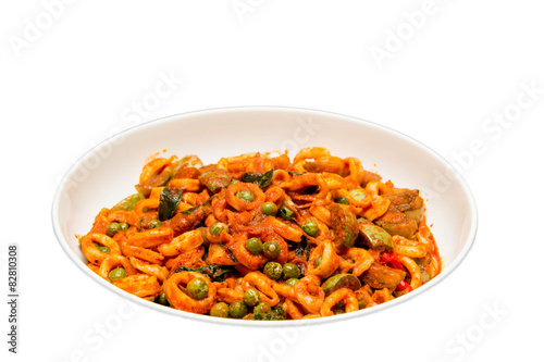 Closeup of a bowl of red thai curry