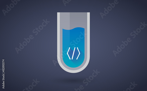 Blue chemical test tube icon with a code sign
