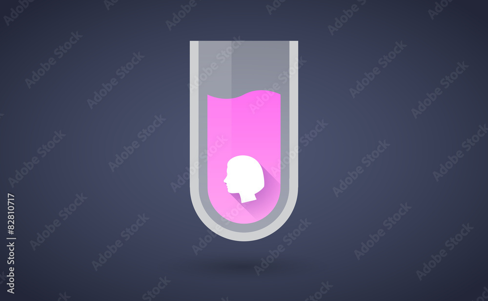 Pink chemical test tube icon with a female head Pink chemical test tube icon with a female head