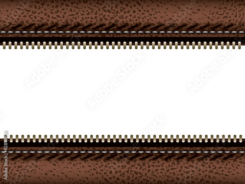 Brown leather with zipper empty copy space