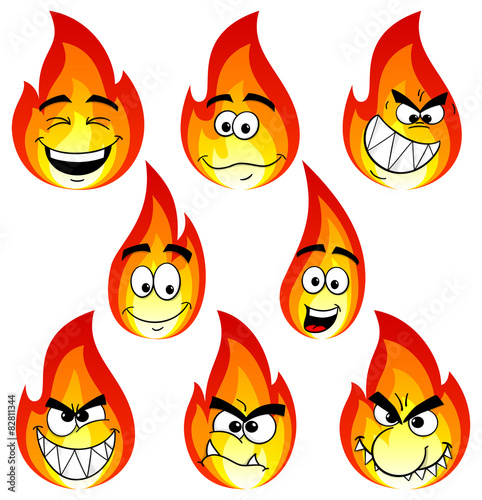 Cartoon Flammen mit verschiedenen Gesichtern 